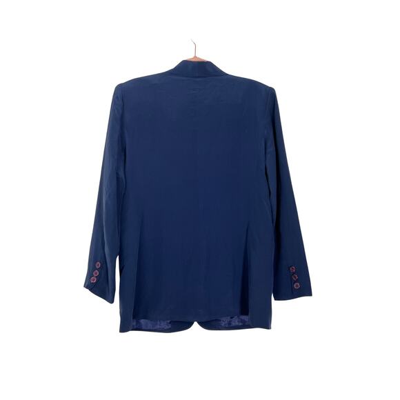 Bridgewater Navy Blue 100% Silk One Button Sewn In Shoulder Pads Blazer Size 8 - Picture 5 of 8